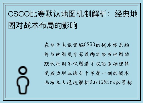CSGO比赛默认地图机制解析：经典地图对战术布局的影响